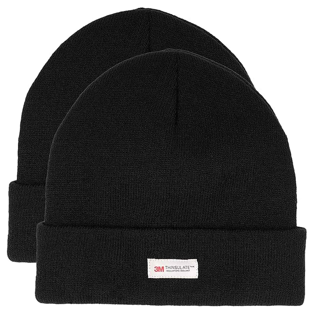 Pack of 2 Mens Winter Ski Beanie Hats with 3M Thinsulate Thermal Lining for Skiing Snowboarding Outdoor Activities Warm Breathable Moisture-Wicking Knit Caps by Sock Stack BLACK Hats