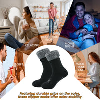 Pack of 2 Women's Feather Soft TOT Slipper Socks with Anti-Slip Grips Fleece Lined Cozy Winter Indoor Lounge Socks by Sock Stack UK 4-7 / BLACK / GREY Socks