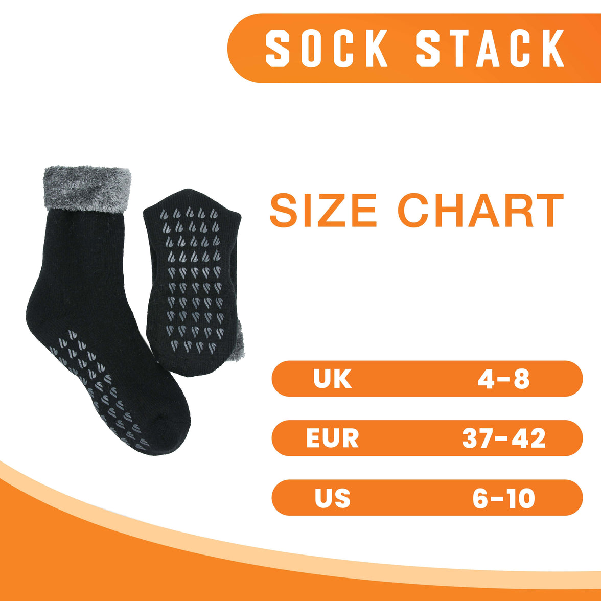 Pack of 2 Women's Feather Soft TOT Slipper Socks with Anti-Slip Grips Fleece Lined Cozy Winter Indoor Lounge Socks by Sock Stack UK 4-7 / BLACK / GREY Socks