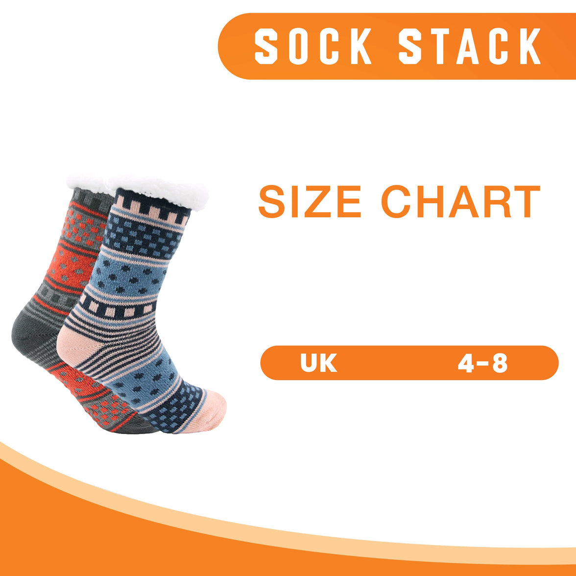 Pack of 2 Women's Fur Lined Chunky Slipper Socks Soft Warm & Cozy Winter Non-Slip Knitted Lounge Bed Socks by Socks Stack. ASSORTED Socks
