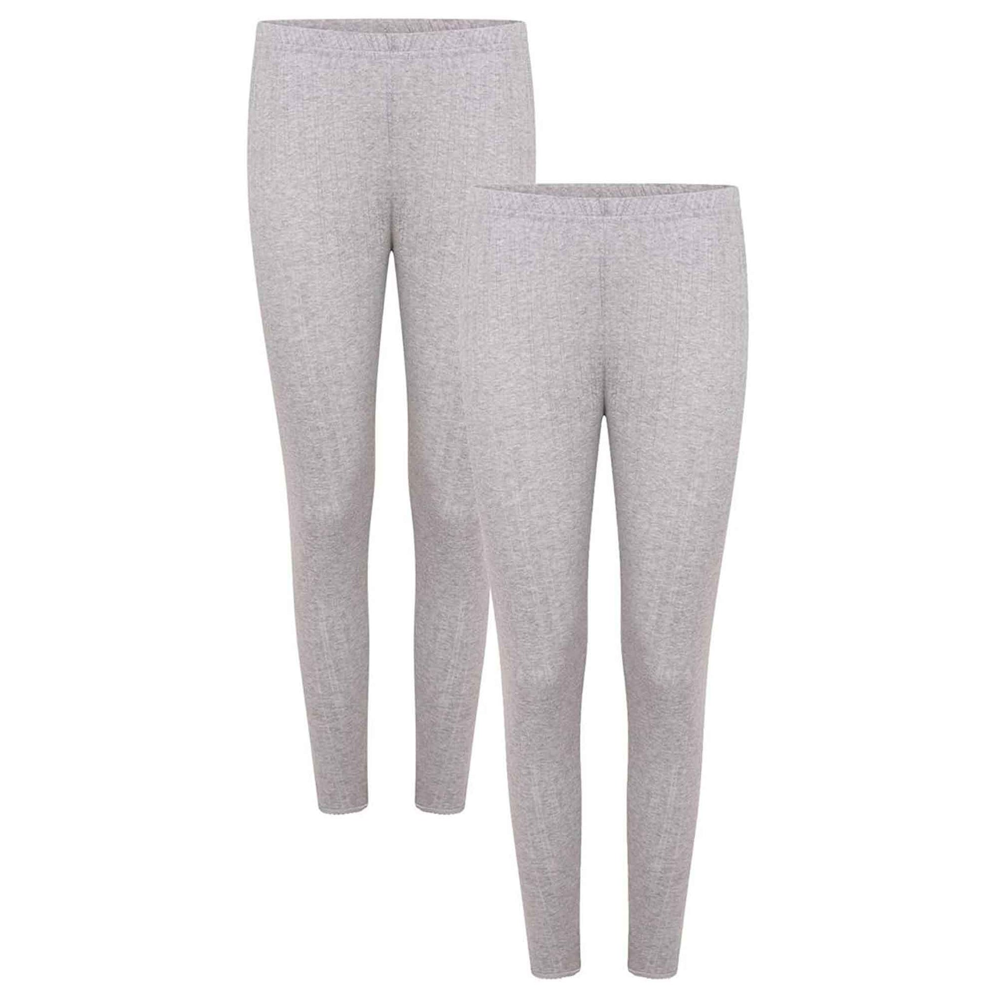 Pack of 2 Womens Thermal Pants Advanced Insulating Yarn Cotton Rich Ribbed Comfort Fit for Running Hiking Workwear in White Grey Black by Heatwave Thermalwear MARL GREY / 10-12 Thermal Underwear
