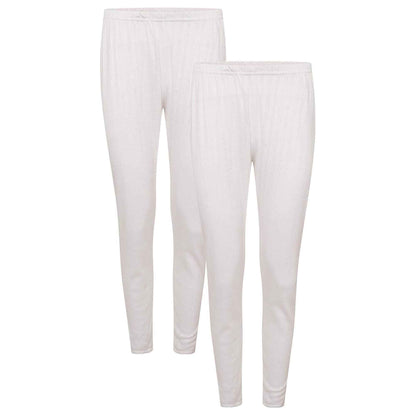 Pack of 2 Womens Thermal Pants Advanced Insulating Yarn Cotton Rich Ribbed Comfort Fit for Running Hiking Workwear in White Grey Black by Heatwave Thermalwear WHITE / 10-12 Thermal Underwear