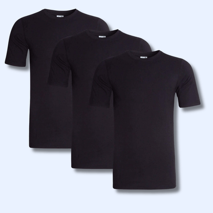 Pack of 3 Men's Plain T-Shirts Soft Breathable Cotton Polyester Blend Short Sleeve Tees Versatile Classic Colors by Sock Stack BLACK / S T-Shirts