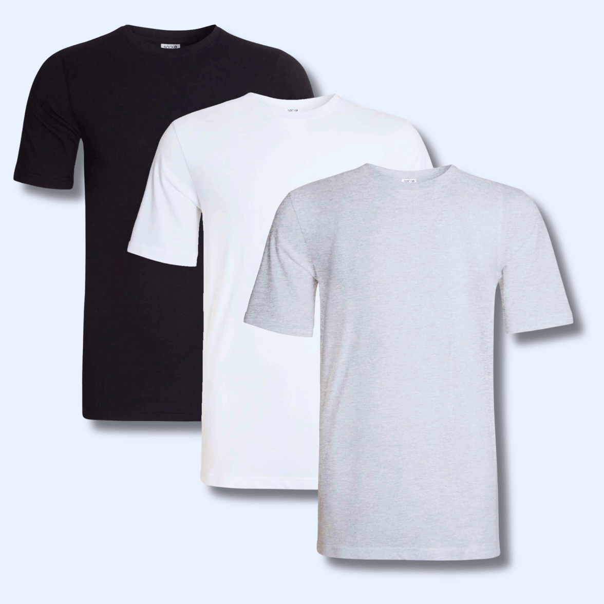 Pack of 3 Men's Plain T-Shirts Soft Breathable Cotton Polyester Blend Short Sleeve Tees Versatile Classic Colors by Sock Stack BLACK/WHITE/GREY / S T-Shirts