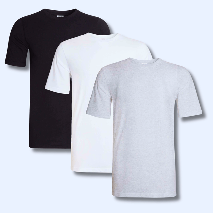 Pack of 3 Men's Plain T-Shirts Soft Breathable Cotton Polyester Blend Short Sleeve Tees Versatile Classic Colors by Sock Stack BLACK/WHITE/GREY / S T-Shirts