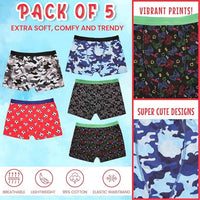 Pack of 5 Boys Boxer Shorts Cotton Rich Football Army Gamer Designs Elastic Waistband Comfortable Underwear for Active Kids by Sock Stack Boxer Shorts