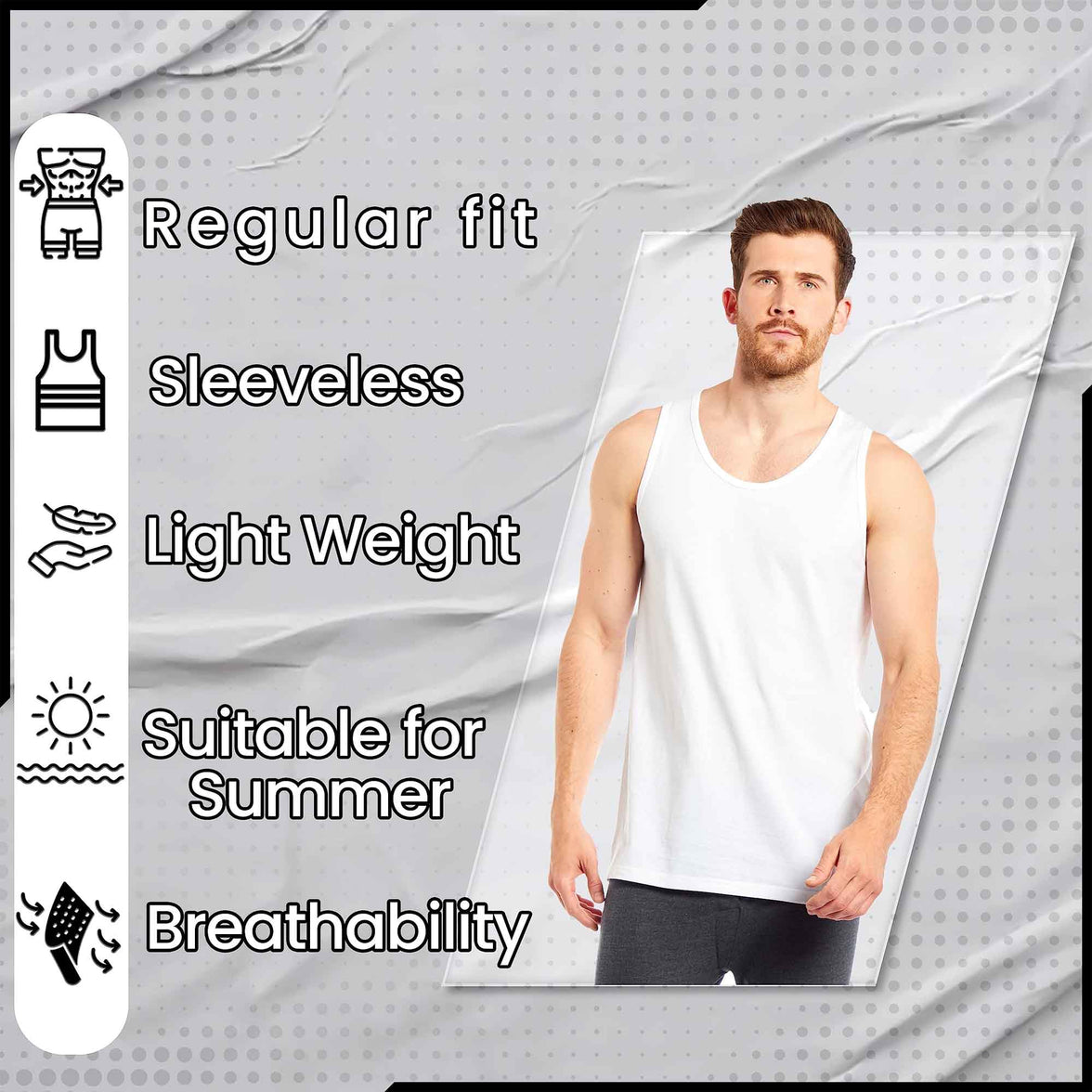 Pack of 6 Men's Cotton Blend Gym Muscle Vests Fitted Lightweight Comfortable Breathable Summer Wear Sizes S to XXL Available in Black Grey Navy White by Sock Stack Vests