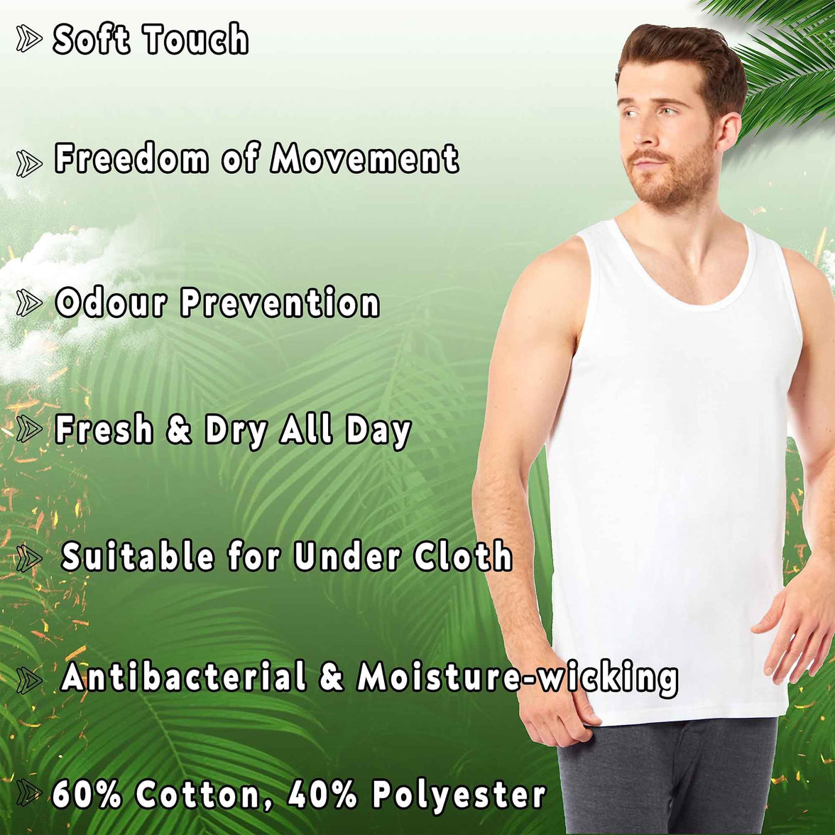 Pack of 6 Men's Cotton Blend Gym Muscle Vests Fitted Lightweight Comfortable Breathable Summer Wear Sizes S to XXL Available in Black Grey Navy White by Sock Stack Vests