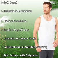 Pack of 6 Men's Cotton Blend Gym Muscle Vests Fitted Lightweight Comfortable Breathable Summer Wear Sizes S to XXL Available in Black Grey Navy White by Sock Stack Vests