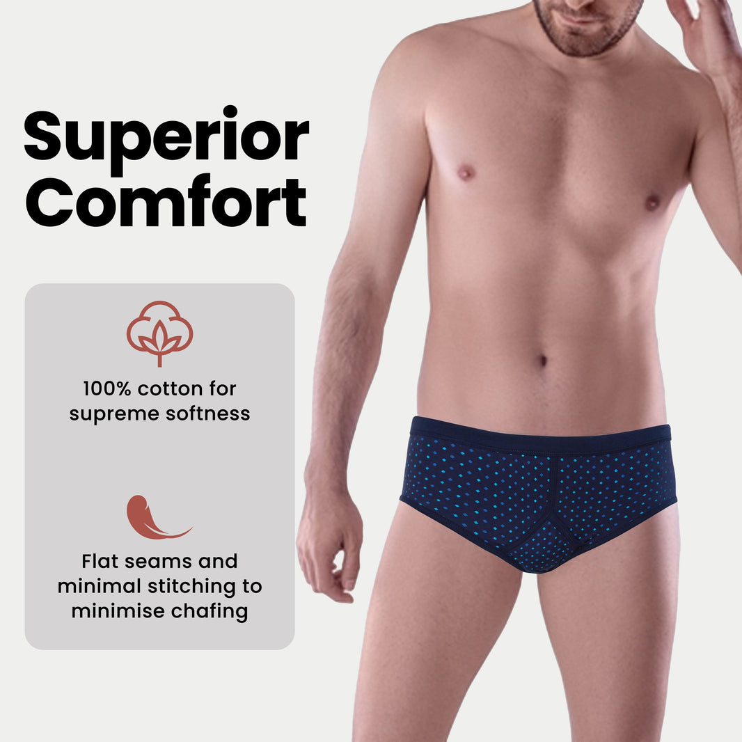 Pack of 6 Men's Printed Cotton Blend Briefs Classic Fit Underwear with Elastic Waistband Plain Dot & Stripe Designs by Sock Stack Brief