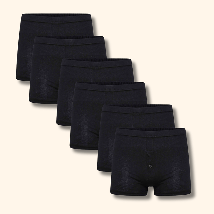 Pack Of 6 Mens Jersey Boxer Shorts Cotton Rich Classic Fit Breathable Button Fly Design Men Boxers Underwear by Sock Stack BLACK / S Boxer Shorts