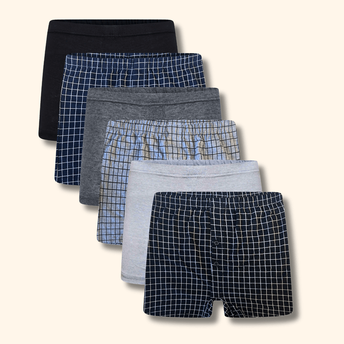 Pack Of 6 Mens Jersey Boxer Shorts Cotton Rich Classic Fit Breathable Button Fly Design Men Boxers Underwear by Sock Stack CHECK / S Boxer Shorts