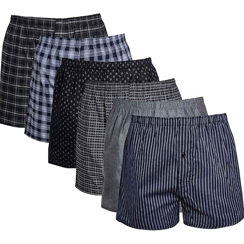 Pack of 6 Mens Loose Fit Boxers with Comfort Waistband Button Fly Breathable Cotton Blend Assorted Colours Premium Quality MB02 by Sock Stack ASSORTED / S Boxer Shorts