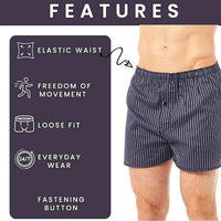 Pack of 6 Mens Loose Fit Boxers with Comfort Waistband Button Fly Breathable Cotton Blend Assorted Colours Premium Quality MB02 by Sock Stack Boxer Shorts