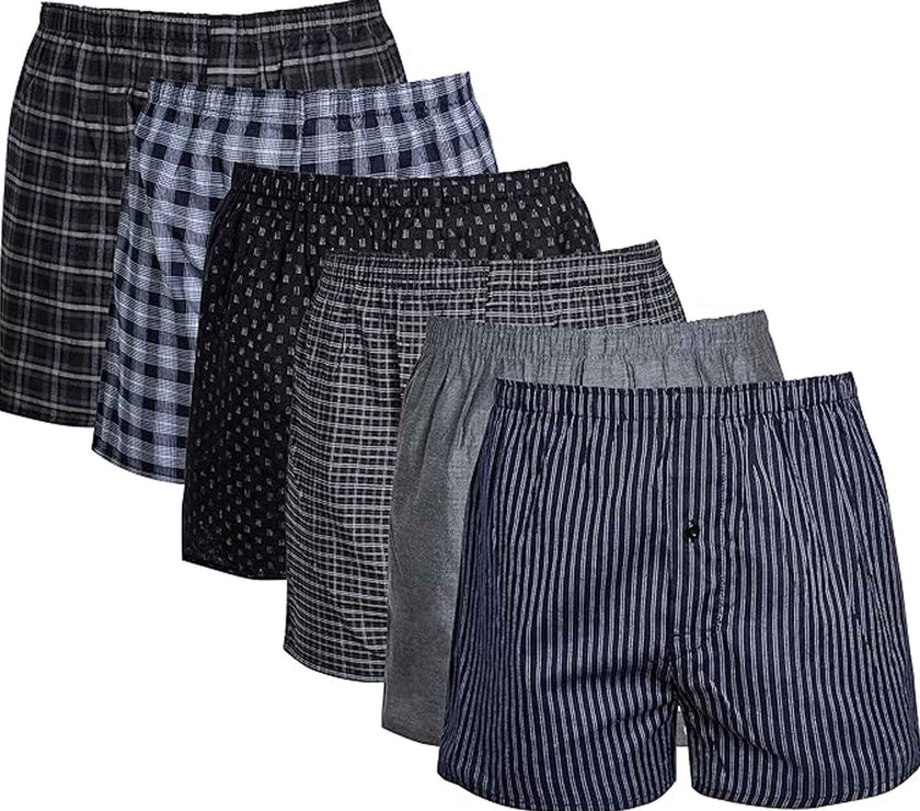 Boxer Show Stack Sock Stack Men's Woven Boxers 6 Pack - Loose Fit Comfort & Cotton Mix