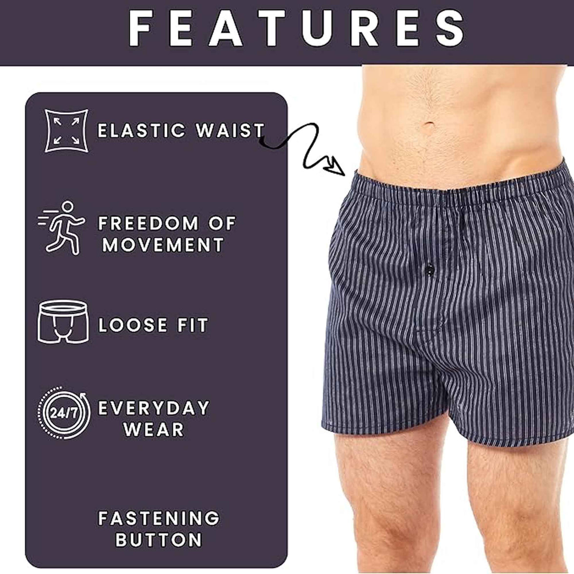 Pack of 6 Mens Loose Fit Woven Boxers with Comfort Waistband in Soft Cotton Blend Multiple Sizes and Colors Breathable Durable MB01 by Sock Stack Boxer Shorts