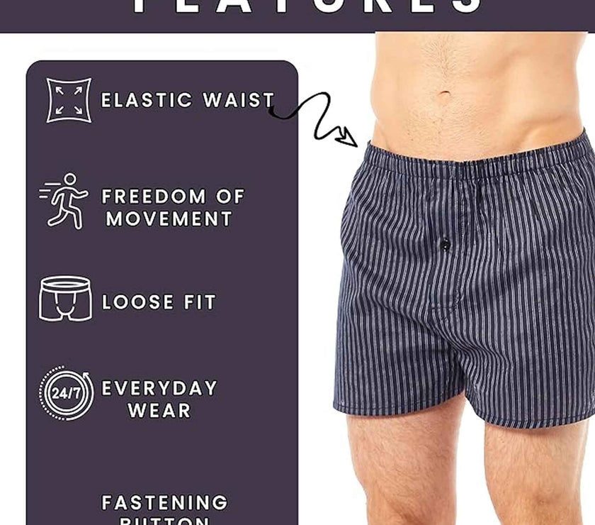 Sock Stack Men's Woven Boxers 6 Pack - Loose Fit Comfort & Cotton Mix