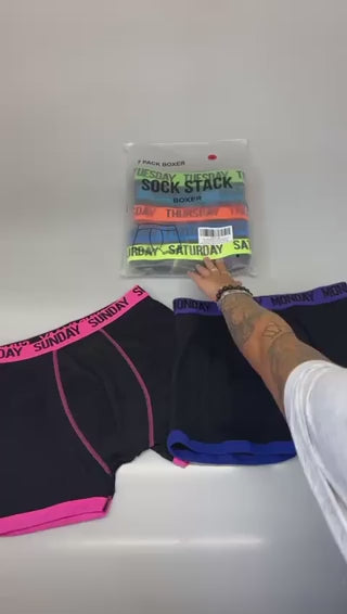 Sock Stack 7 Pack Days Of The Week Mens Boxer Shorts Comfort Fit Premium Cotton Blend