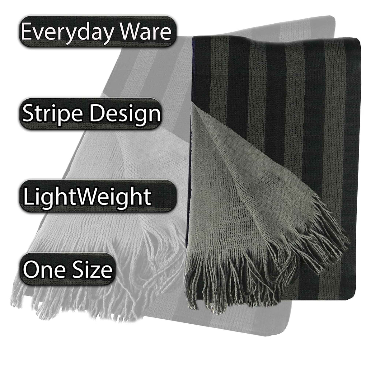 Reversible Stripe Design Men's Scarves Soft Woven Acrylic Fabric Winter Accessory Stylish for Casual and Formal Outfits 3 Colour Options Sock Stack Scarves
