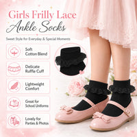 Sock Stack 6 Pairs Black Girls Tutu Frilly Ankle Socks With Lace And Bow Super Soft Wedding Christening Socks For Dress Up And Everyday Wear Socks