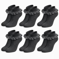 Sock Stack Girls Cotton Rich Frilly Ankle Socks 6 Pairs Durable Breathable Sculpted Heels Toes Multiple Sizes Colors School Wear GREY / 6-8 Socks