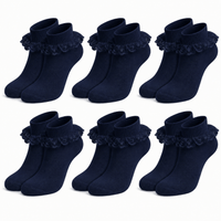 Sock Stack Girls Cotton Rich Frilly Ankle Socks 6 Pairs Durable Breathable Sculpted Heels Toes Multiple Sizes Colors School Wear NAVY / 6-8 Socks
