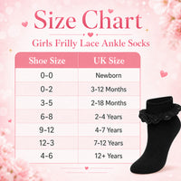 Sock Stack Girls Cotton Rich Frilly Ankle Socks 6 Pairs Durable Breathable Sculpted Heels Toes Multiple Sizes Colors School Wear Socks