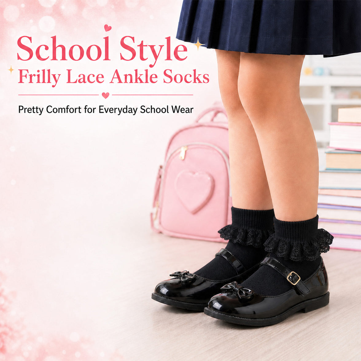 Sock Stack Girls Cotton Rich Frilly Ankle Socks 6 Pairs Durable Breathable Sculpted Heels Toes Multiple Sizes Colors School Wear Socks