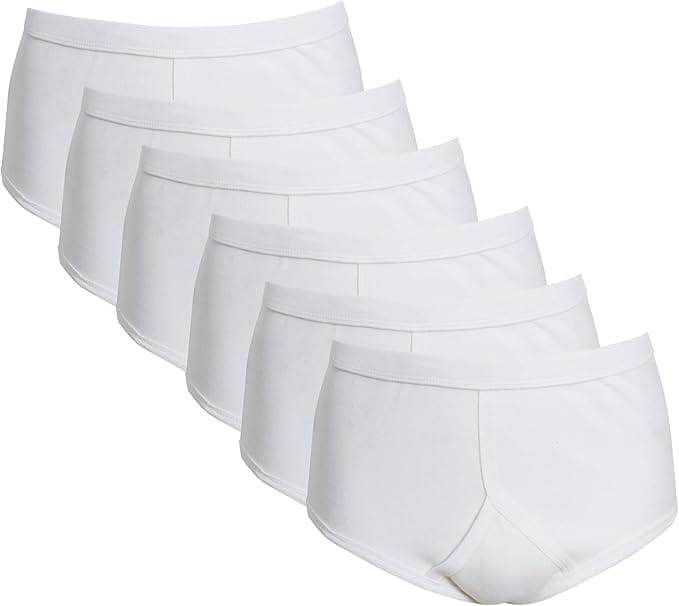 Sock Stack Men's 6 Pack Cotton Y-Front Briefs White 100% Cotton Soft Stretch Waistband Hypoallergenic Durable Underwear Everyday Comfort WHITE / S Underwear