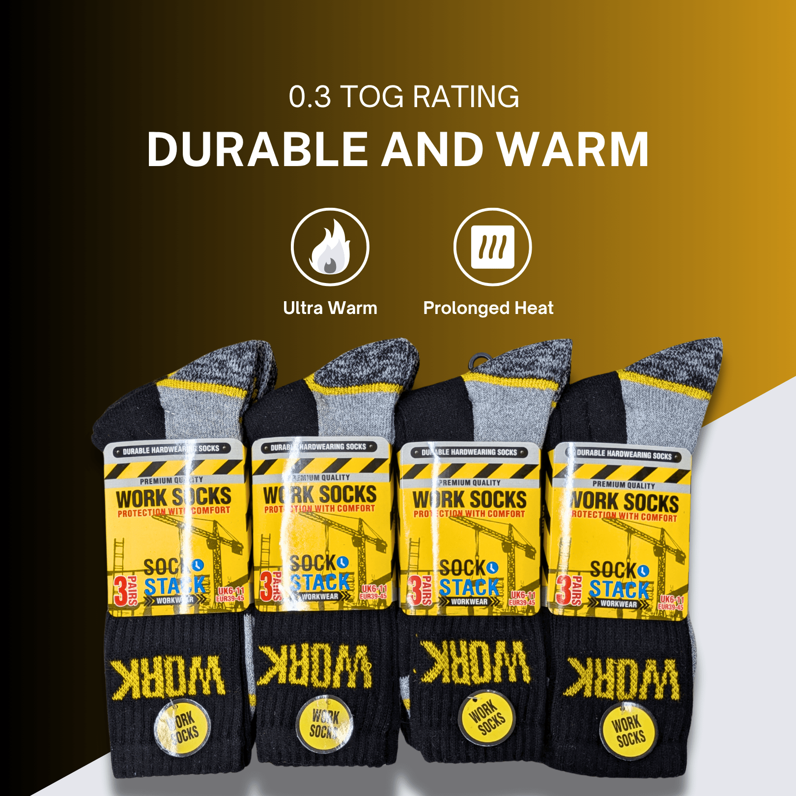 Sock Stack Mens Heavy Duty Work Socks 6 Pairs Cushion Sole Reinforced Toe And Heel Black Boot Socks For Construction Outdoor Walking UK 6-11 EUR 39-45 Socks