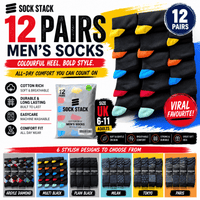 Sock Stack Mens Socks 12 Pairs Cotton Colorful Heel Toe Black Argyle Diamond Easycare Comfortable UK 6 11 Argyle Diamond Pattern Socks