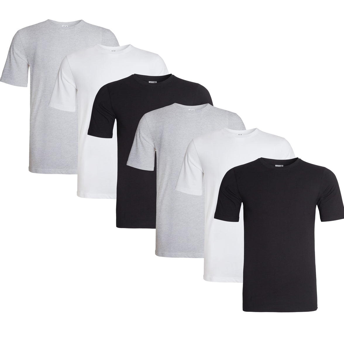 Sock Stack Mens T Shirt Pack of 6 Crew Neck T-Shirts for Men Multipack Super Soft Short Sleeve Slim Fit for Everyday Wear BLACK WHITE GREY / S T-Shirts