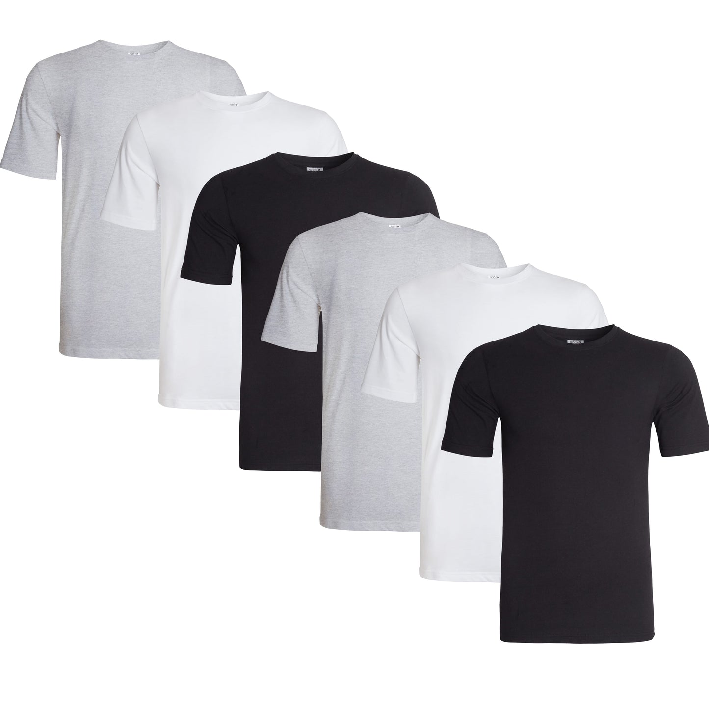 Sock Stack Mens T Shirt Pack of 6 Crew Neck T-Shirts for Men Multipack Super Soft Short Sleeve Slim Fit for Everyday Wear BLACK WHITE GREY / S T-Shirts