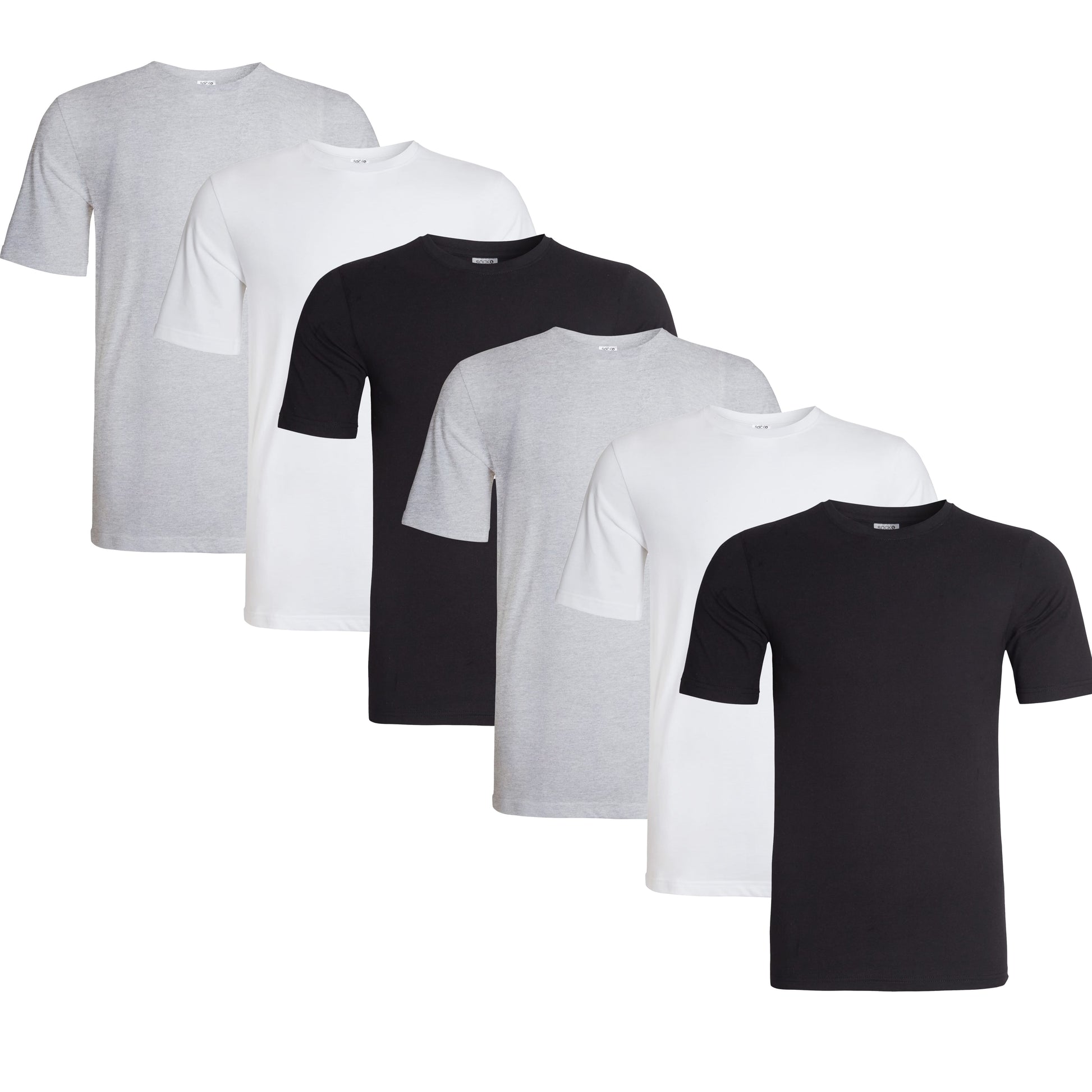 Sock Stack Mens T Shirt Pack of 6 Crew Neck T-Shirts for Men Multipack Super Soft Short Sleeve Slim Fit for Everyday Wear BLACK WHITE GREY / S T-Shirts