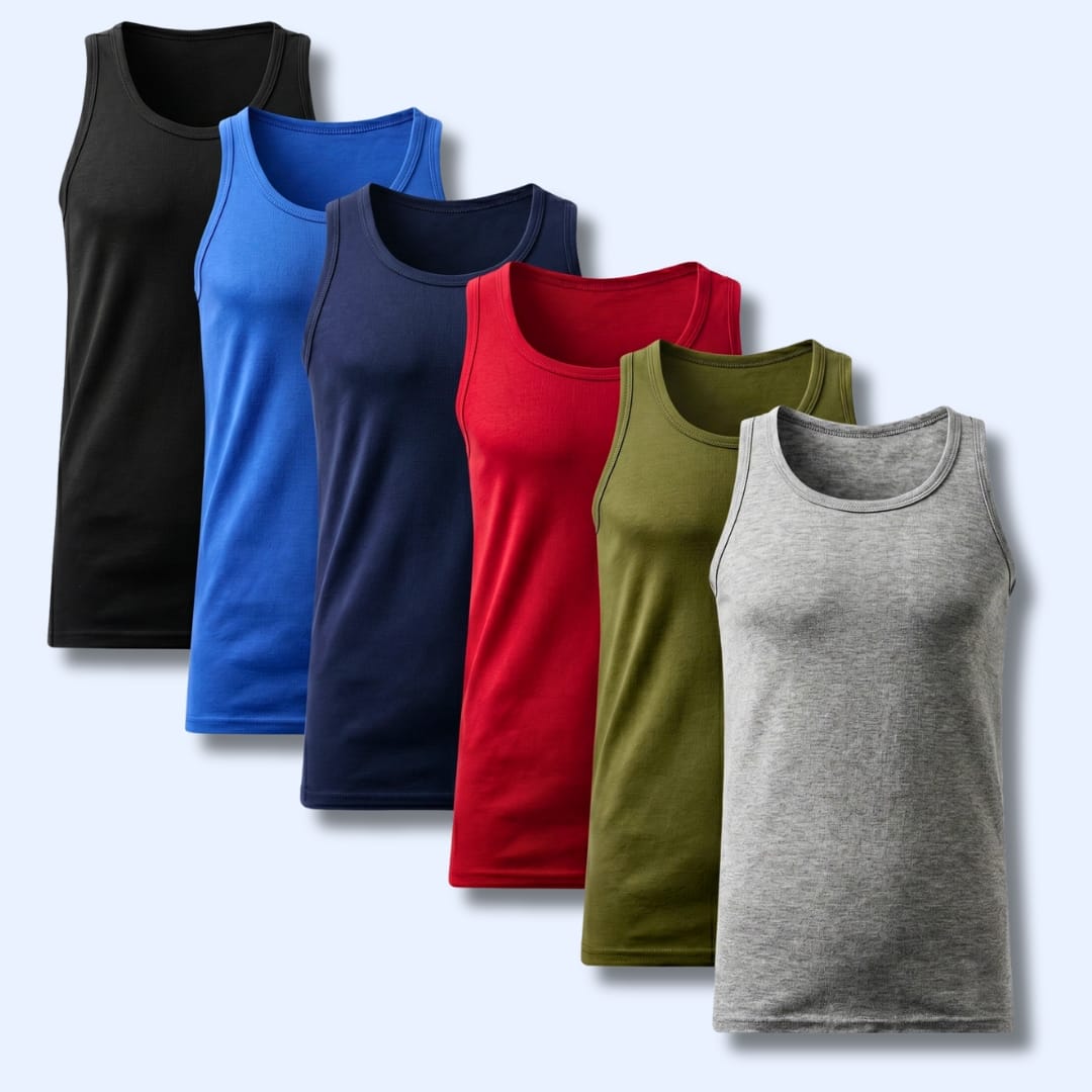 Sock Stack Pack Of 6 Mens Cotton Blend Gym Muscle Vests Fitted Lightweight Breathable Summer Tops, Sizes S To XXL, Black Grey Navy White 6 x ASSORTED / S Vests