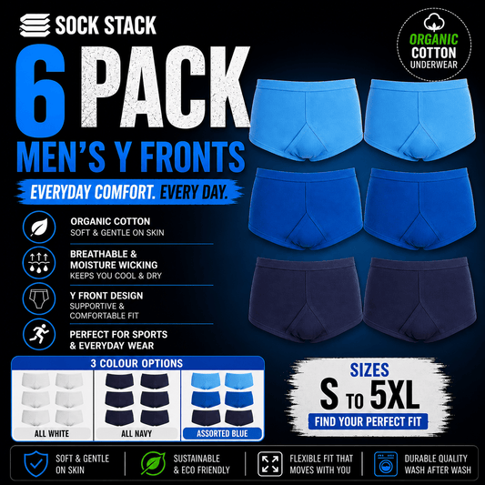 Sock Stack Pack Of 6 Mens Organic Cotton Y Front Underpants Breathable Moisture Wicking Briefs For Sports And Everyday Wear Various Sizes And Colours Underwear