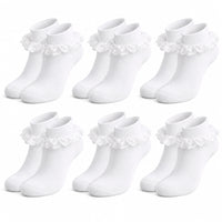Sock Stack White Girls Tutu Frilly Ankle Socks With Lace And Bow 6 Pairs Cotton Rich Super Soft Wedding Christening Socks 1-2 YRS / WHITE Socks