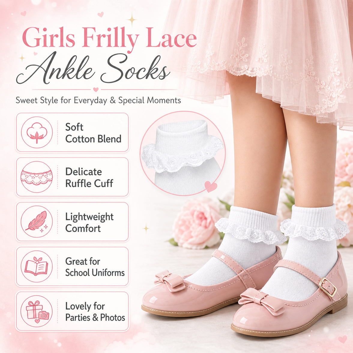 Sock Stack White Girls Tutu Frilly Ankle Socks With Lace And Bow 6 Pairs Cotton Rich Super Soft Wedding Christening Socks Socks