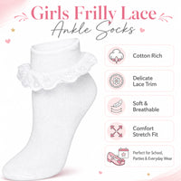 Sock Stack White Girls Tutu Frilly Ankle Socks With Lace And Bow 6 Pairs Cotton Rich Super Soft Wedding Christening Socks Socks