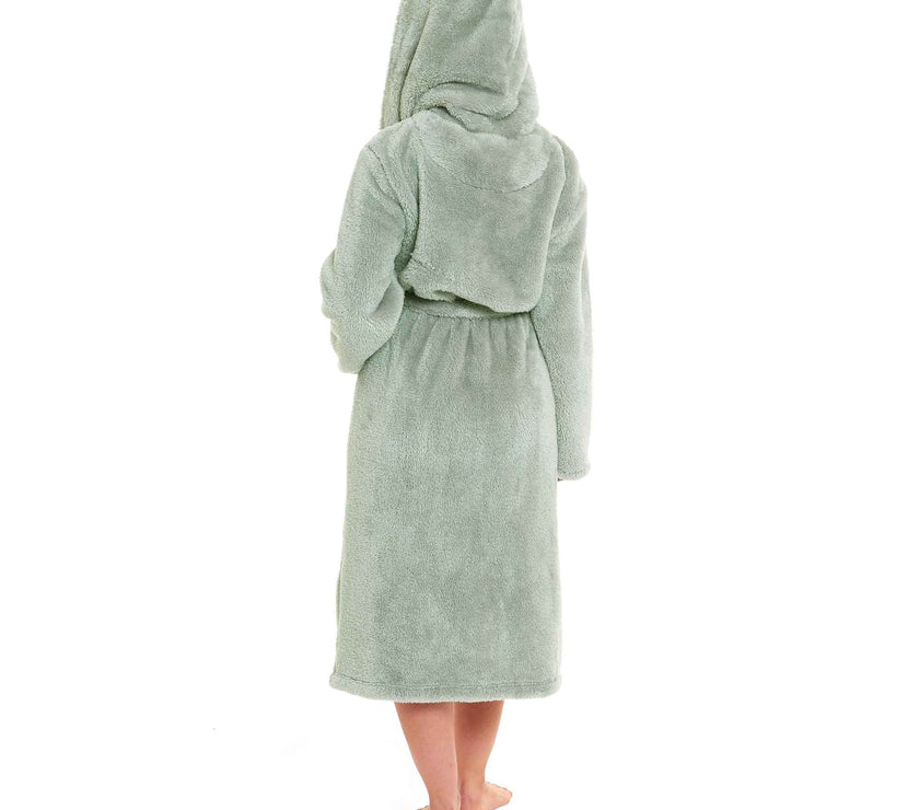 Daisy Dreamer Hooded Fleece Touch Robe Womens Sage Green Extra Long UK ...