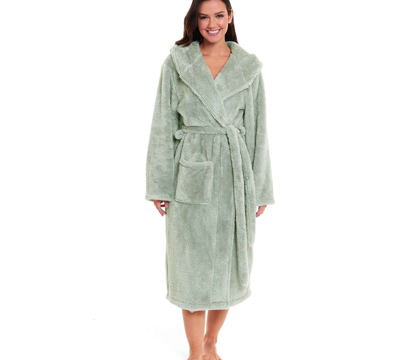 Daisy Dreamer Hooded Fleece Touch Robe Womens Sage Green Extra Long UK ...