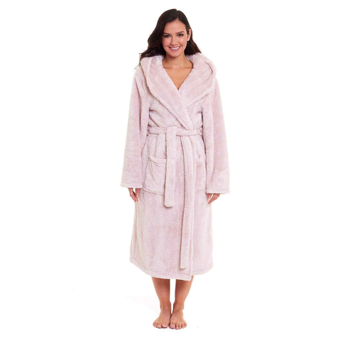 Ultra Soft Velvet Touch Women's Hooded Fleece Bathrobes Cozy Plush Snuggle Dressing Gowns for Lounging Spa Gym Hotel Multiple Sizes and Colors by Daisy Dreamer PINK SNUGGLE / 16-18 Robe