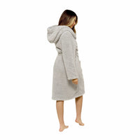 Ultra-Soft Women's Grey Hooded Teddy Fleece Bath Robe Perfect for Lounging and Post-Shower Comfort Available in Sizes Small to X Large by Daisy Dreamer Robe