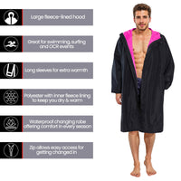 Unisex Adults Black/Pink Waterproof Windproof Changing Robe Hooded Outdoor Coat for Beach Swimming Surfing Warm Fleece Lining by Heatwave Thermalwear Changing Robe
