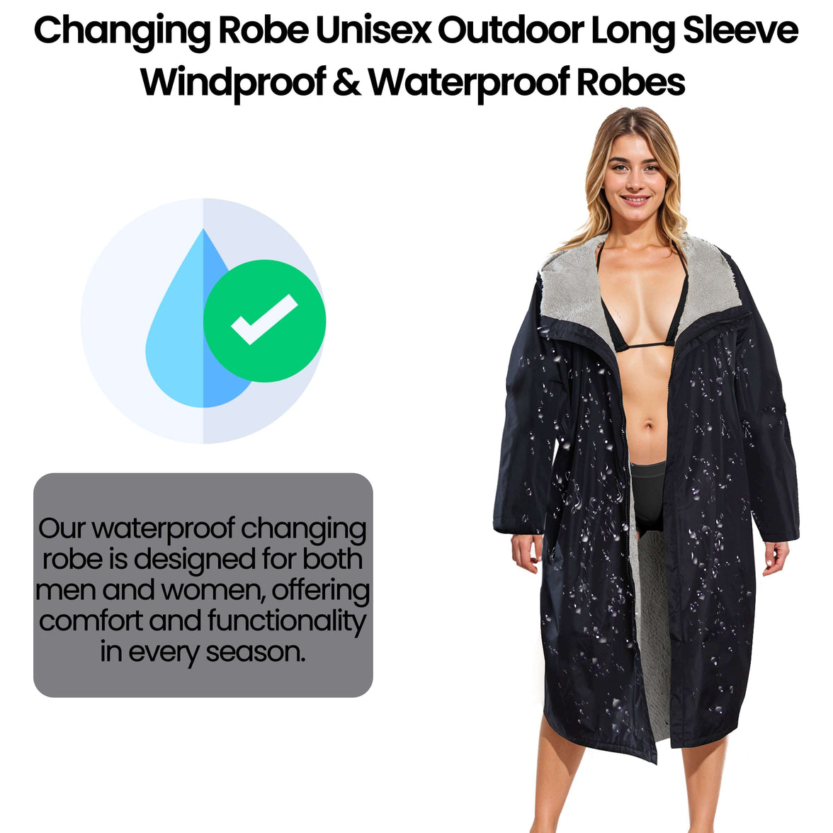 Unisex Adults Waterproof Windproof Changing Robe Hooded Outdoor Coat for Beach Swimming Surfing Warm Fleece Lining by Heatwave Thermalwear Changing Robe
