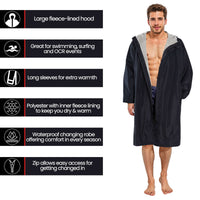Unisex Adults Waterproof Windproof Changing Robe Hooded Outdoor Coat for Beach Swimming Surfing Warm Fleece Lining by Heatwave Thermalwear Changing Robe