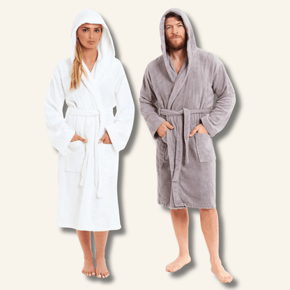 Unisex Bamboo Hooded Dressing Gown Super Soft Towelling Bath Robe for Men & Women by Sock Stack WHITE Bathrobe