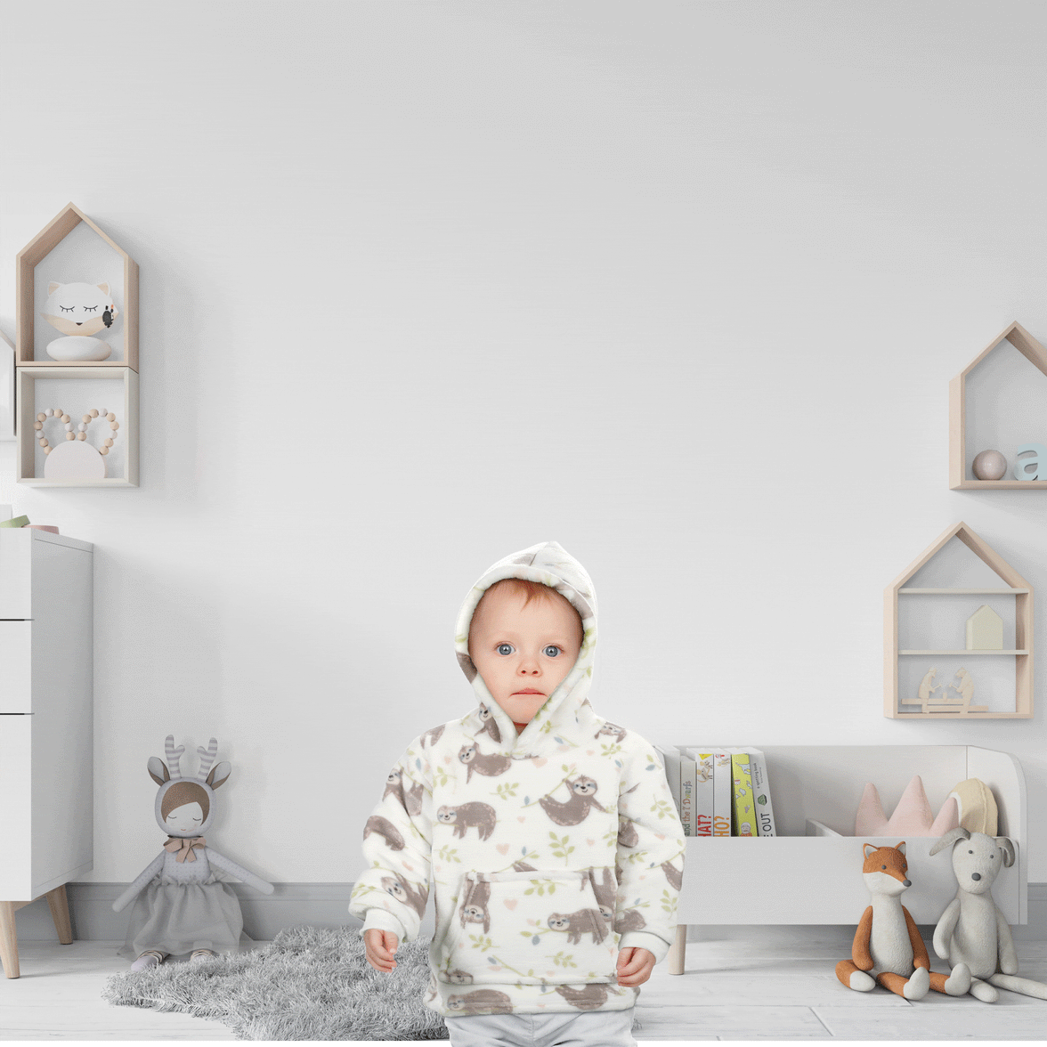 Unisex Safari and Sloth Hoodie Blanket for Infants 0-2 Years Ultra Soft Cozy Wearable Blanket with Spacious Pocket for Boys and Girls by Daisy Dreamer Hooded Blanket