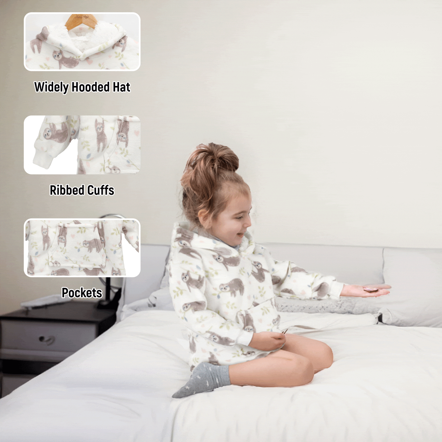 Unisex Safari and Sloth Hoodie Blanket for Infants 0-2 Years Ultra Soft Cozy Wearable Blanket with Spacious Pocket for Boys and Girls by Daisy Dreamer Hooded Blanket