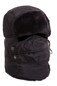 Versatile Winter Trapper Hat with Removable Face Cover Adjustable Ear Flaps Showerproof Fur Lined Ideal for Skiing Snowboarding Hiking by Heatwave Thermalwear BLACK Trapper Hat